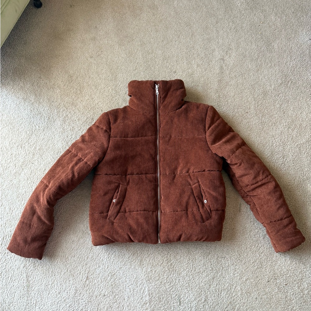 Corduroy Puffer Jacket - Rust Brown